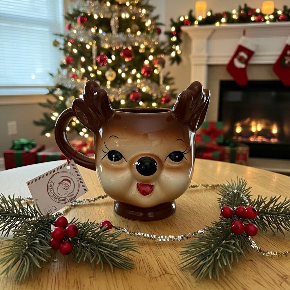 Winter Wonder Lane Ceramic Reindeer Figural Coffee Mug 15oz Microwave/DW Safe